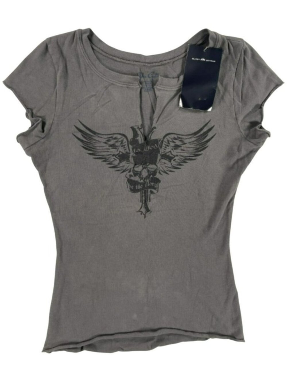 Brandy Melville John Galt Gray Graphic Tee With Skull & Wings Design Wmn's Sz S